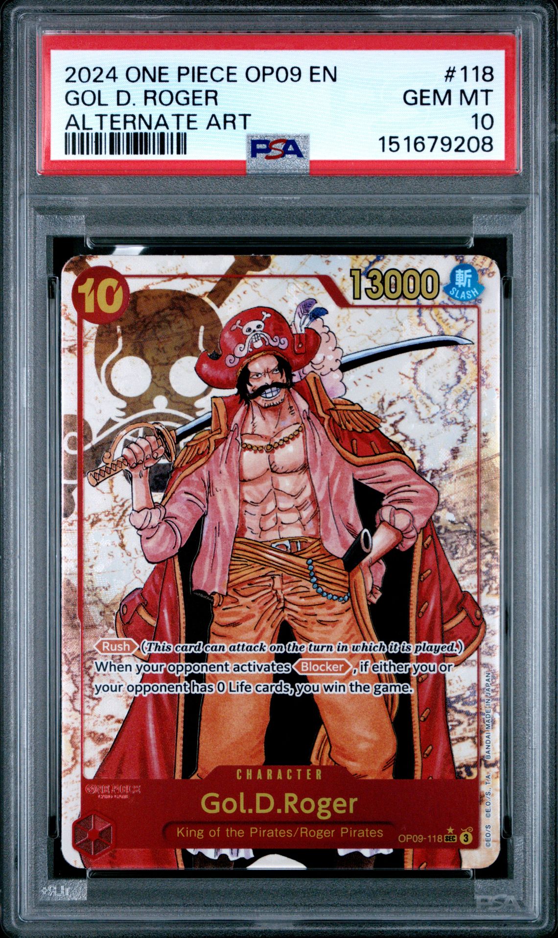2024 One Piece Op09-Emperors In The New World Gol D. Roger #118 (Alternate Art) Gem Mt 10 front