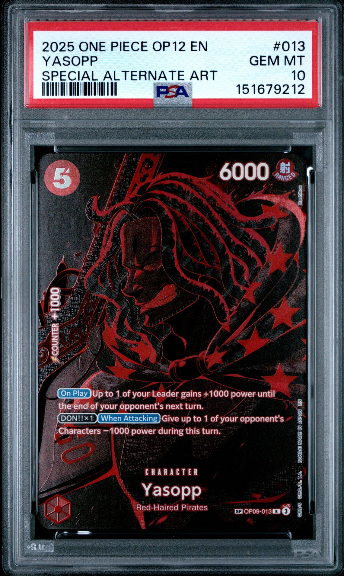 2025 One Piece Op12-Legacy Of The Master Yasopp #013 (Special Alternate Art) Gem Mt 10 front