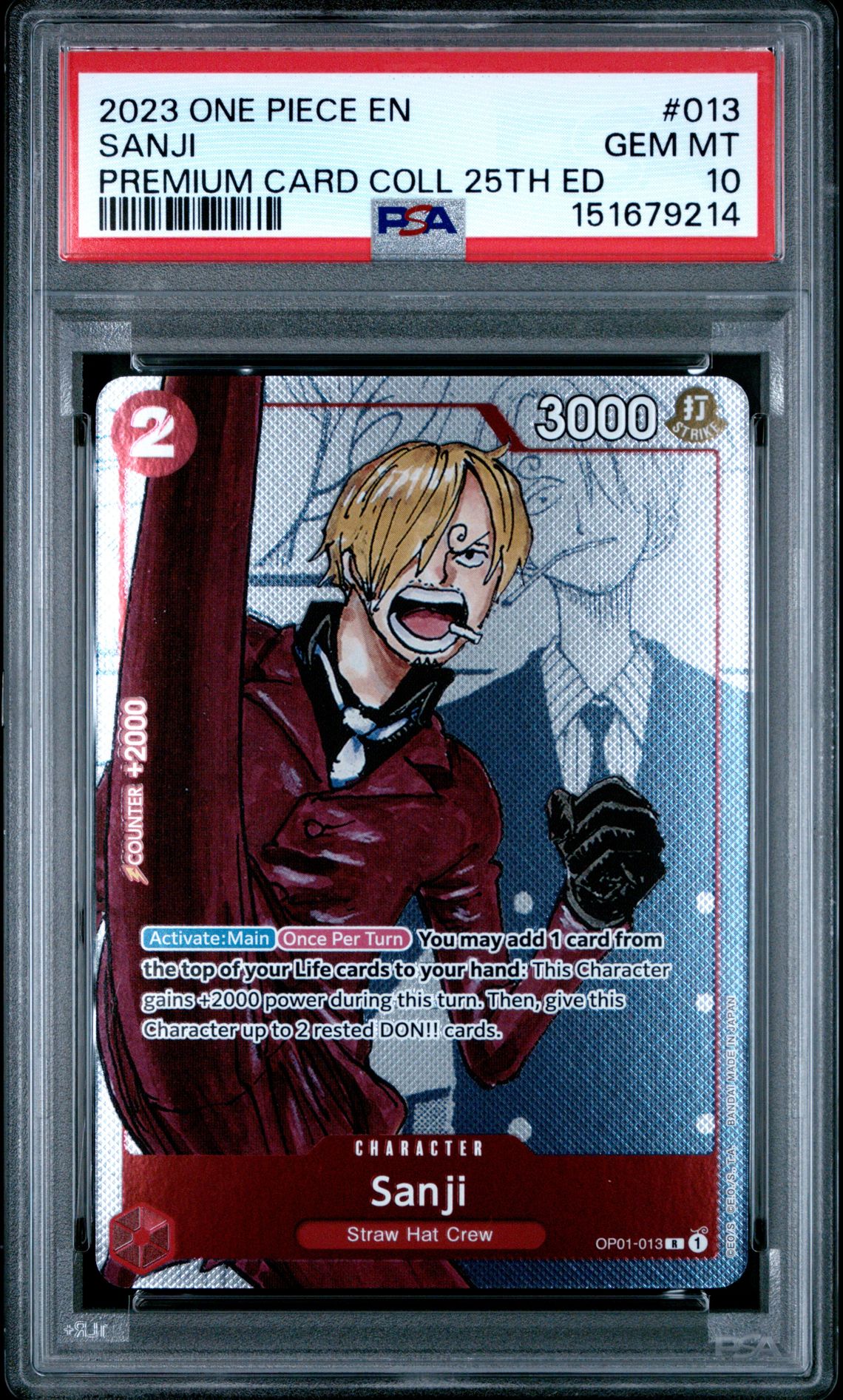 2023 One Piece Premium Bandai Premium Card Collection 25Th Edition Sanji #013 Gem Mt 10 front