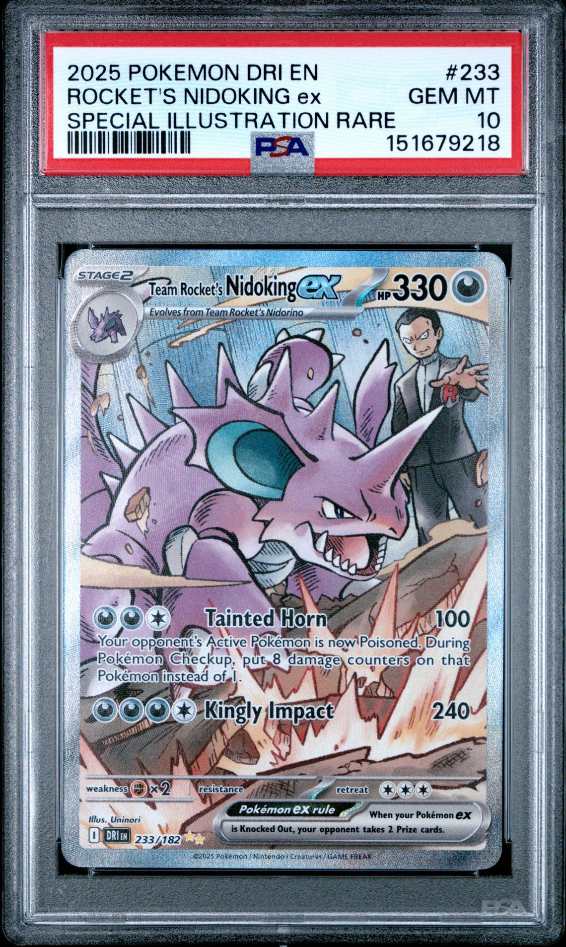 2025 Pokemon Dri En-Destined Rivals Rocket's Nidoking Ex #233 (Special Illustration Rare) Gem Mt 10 front