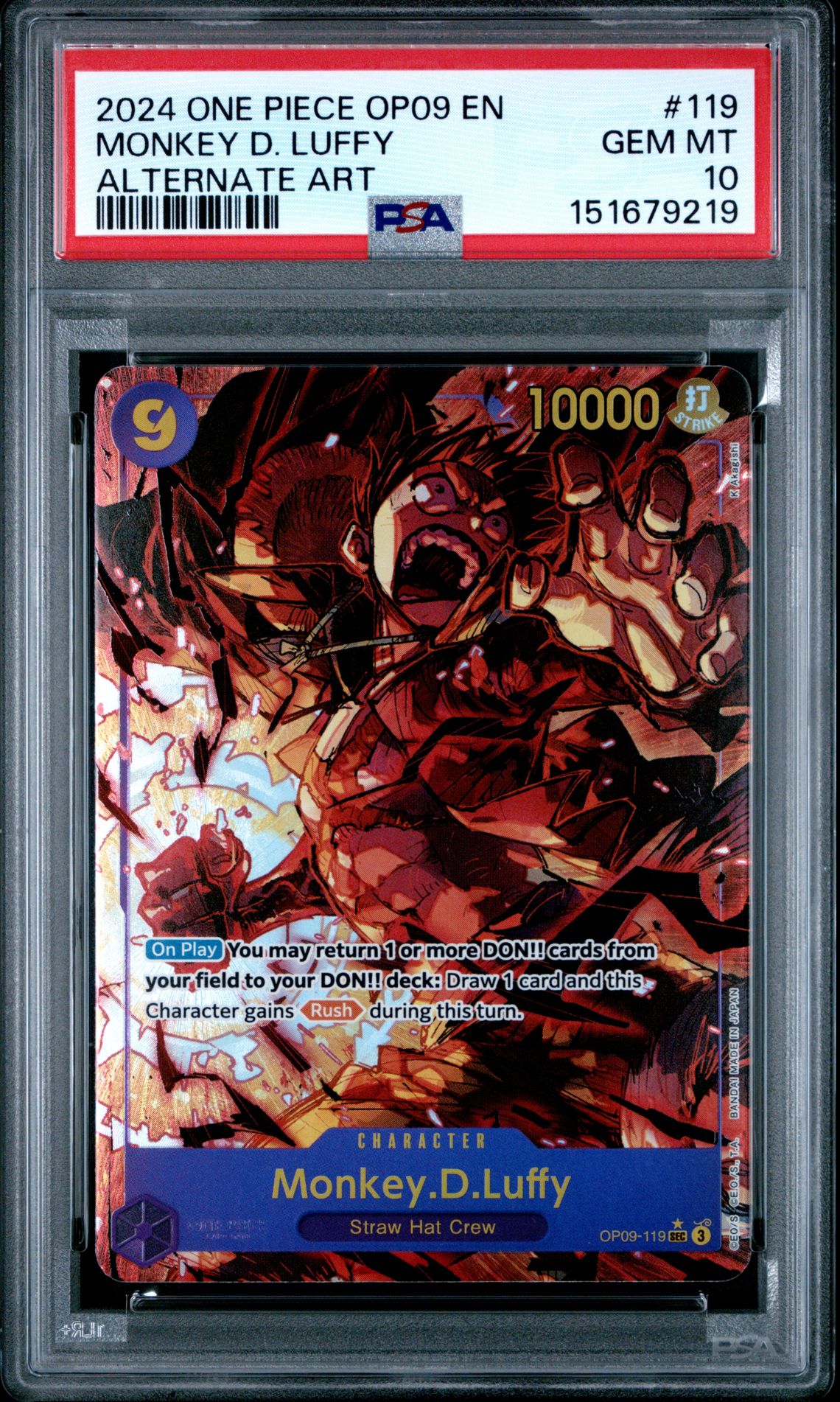 2024 One Piece Op09-Emperors In The New World Monkey D. Luffy #119 (Alternate Art) Gem Mt 10 front