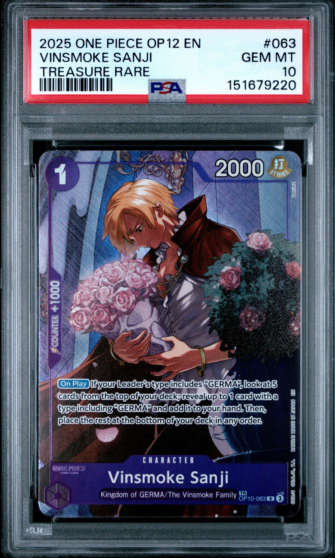 2025 One Piece Op12-Legacy Of The Master Vinsmoke Sanji #063 (Treasure Rare) Gem Mt 10 front
