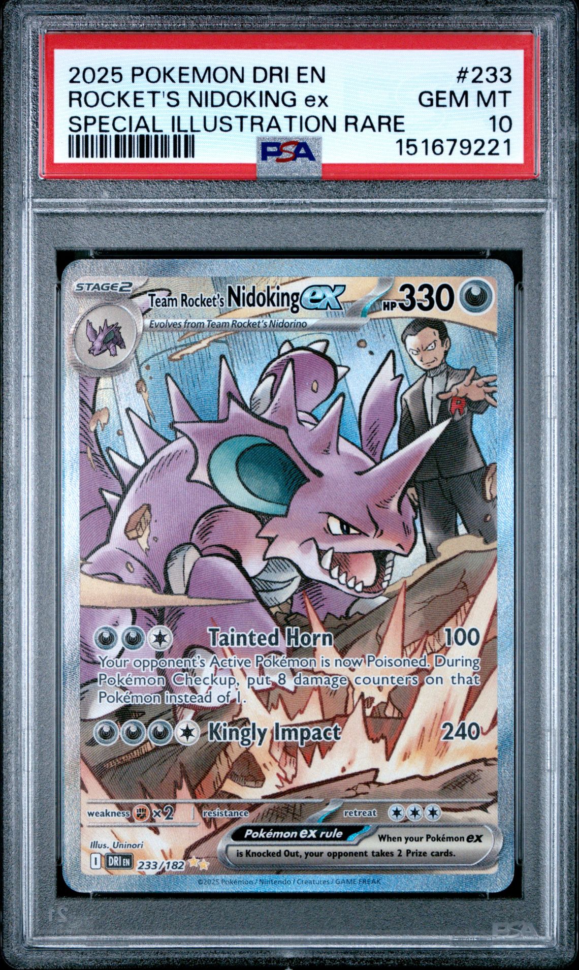 2025 Pokemon Dri En-Destined Rivals Rocket's Nidoking Ex #233 (Special Illustration Rare) Gem Mt 10 front