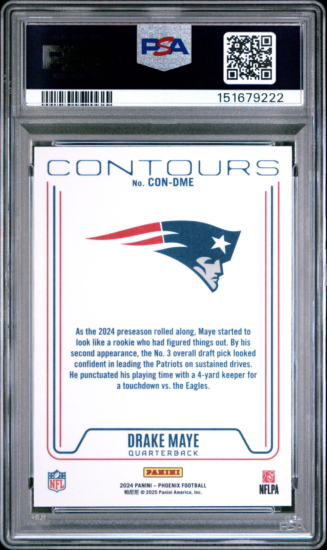 2024 Panini Phoenix Contours Drake Maye #Condme (Contours-Hyper) Gem Mt 10 back