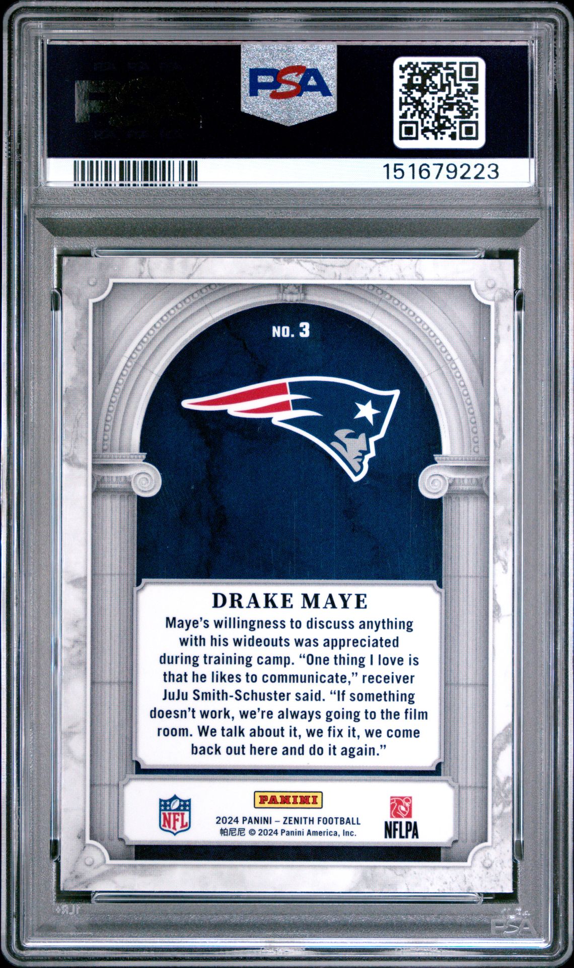 2024 Panini Zenith Z Marquee Drake Maye #3 Mint 9 back