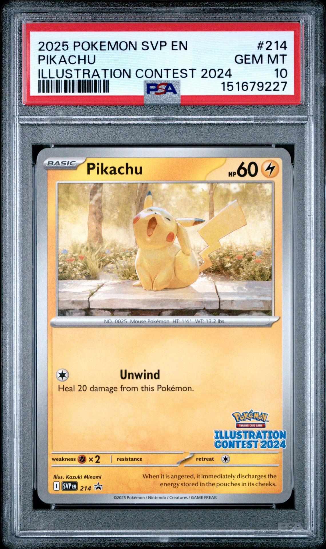 2025 Pokemon Svp En-Sv Black Star Promo Pikachu #214 (Illustration Contest 2024) Gem Mt 10 front