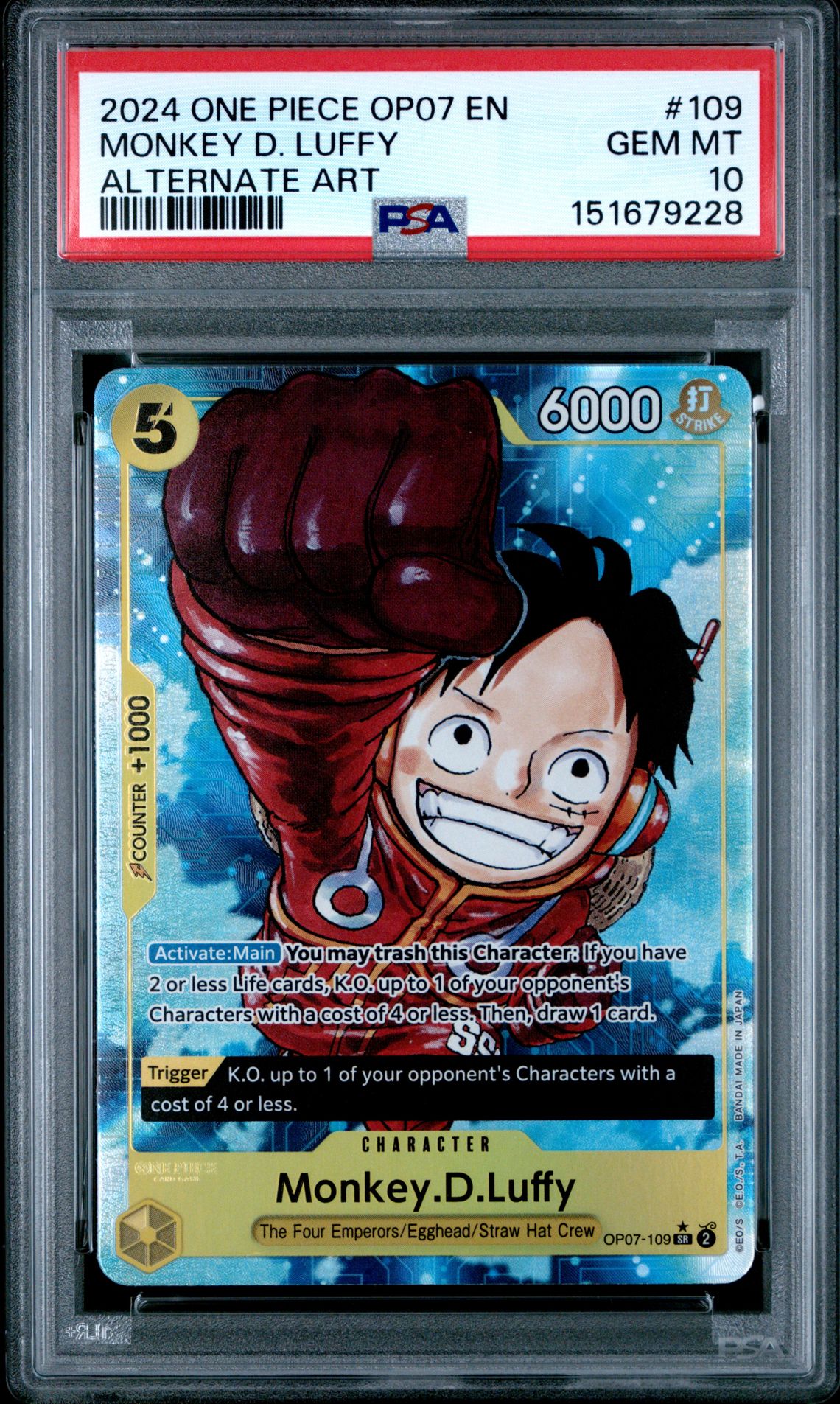 2024 One Piece Op07-500 Years In The Future Monkey D. Luffy #109 (Alternate Art) Gem Mt 10 front