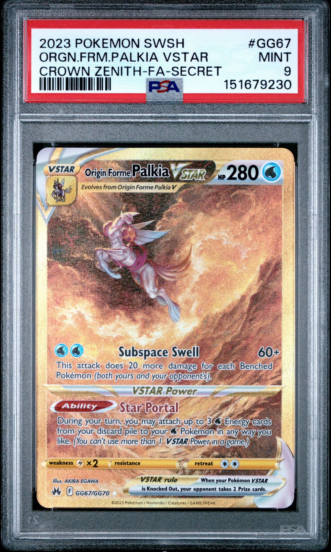 2023 Pokemon Sword And Shield Crown Zenith Orgn.frm.palkia Vstar #Gg67 (Crown Zenith-Fa-Secret) Mint 9 front