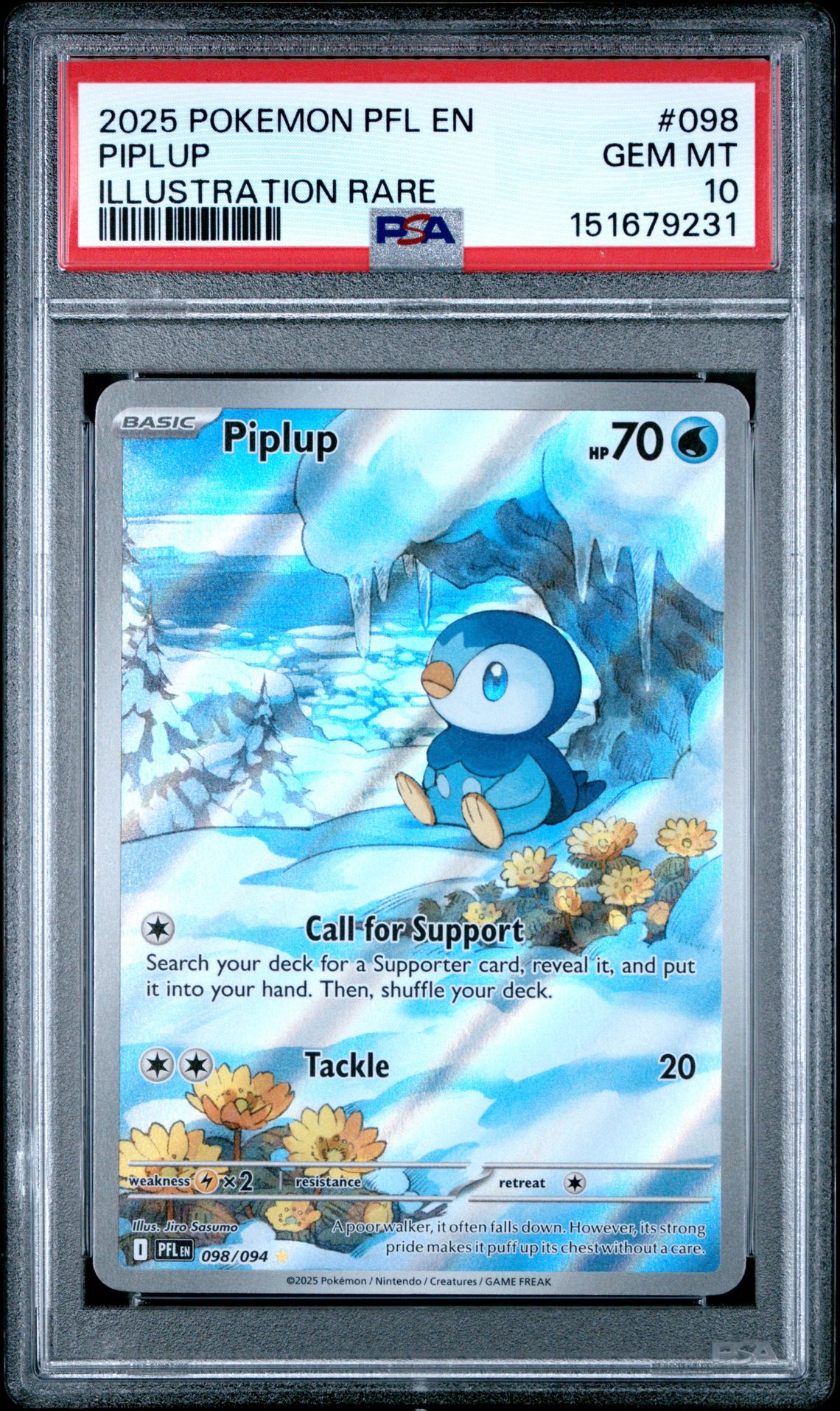 2025 Pokemon Pfl En-Phantasmal Flames Piplup #098 (Illustration Rare) Gem Mt 10 front
