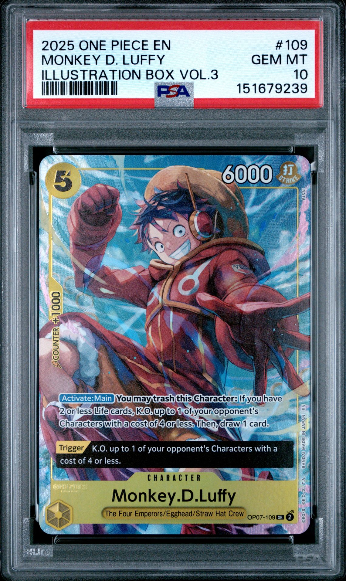 2025 One Piece Promos Monkey D. Luffy #109 (Illustration Box Vol.3) Gem Mt 10 front