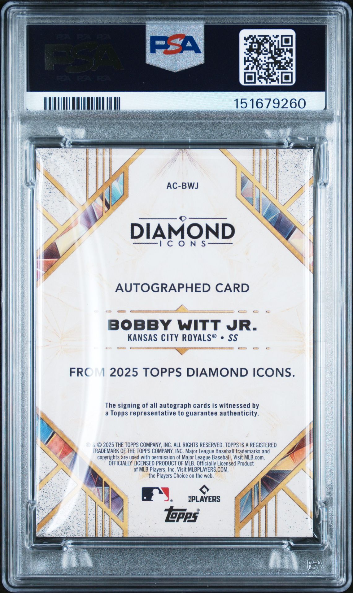 2025 Topps Diamond Icons Autographs Bobby Witt Jr. #Ac-Bwj (Autograph-Blue) Nm-Mt 8 back