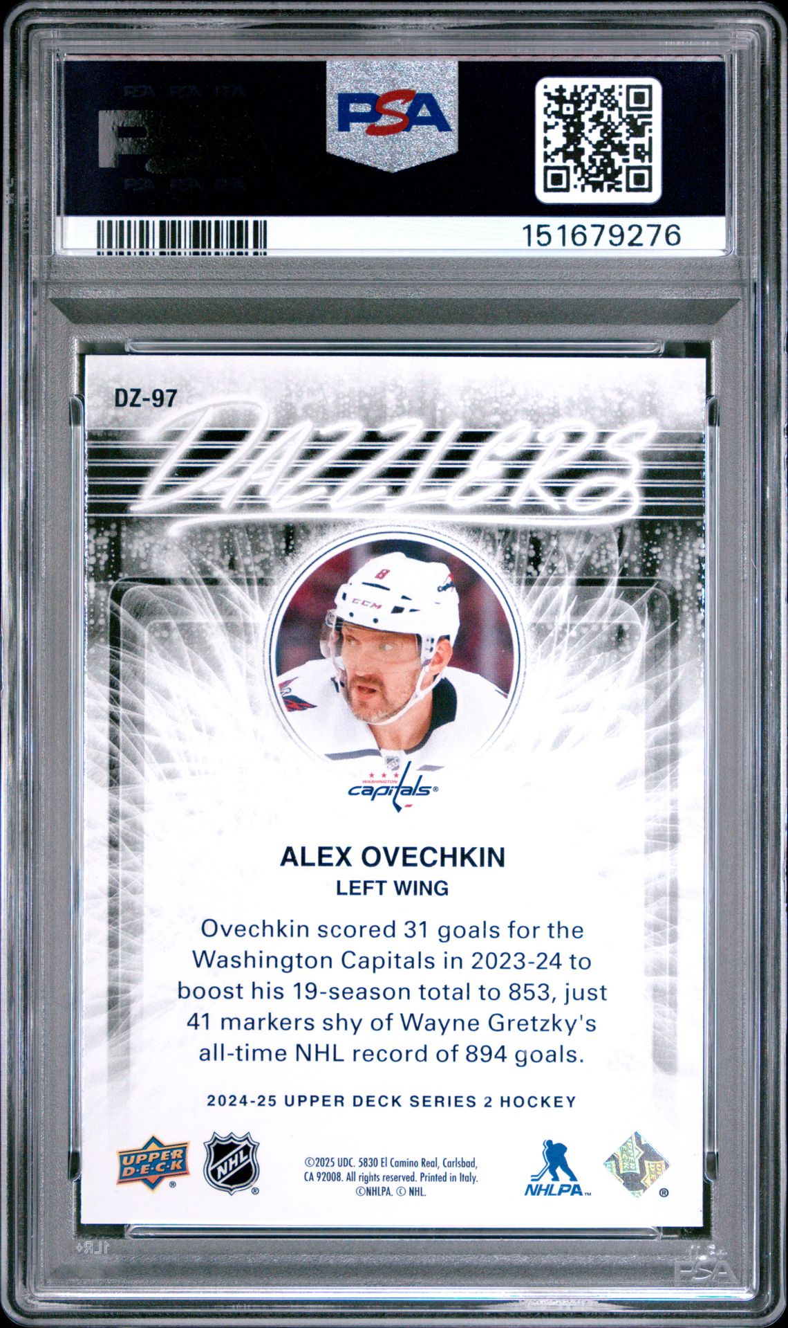 2024 Upper Deck Dazzlers Alex Ovechkin #Dz97 (Dazzlers-Black) Mint 9 back