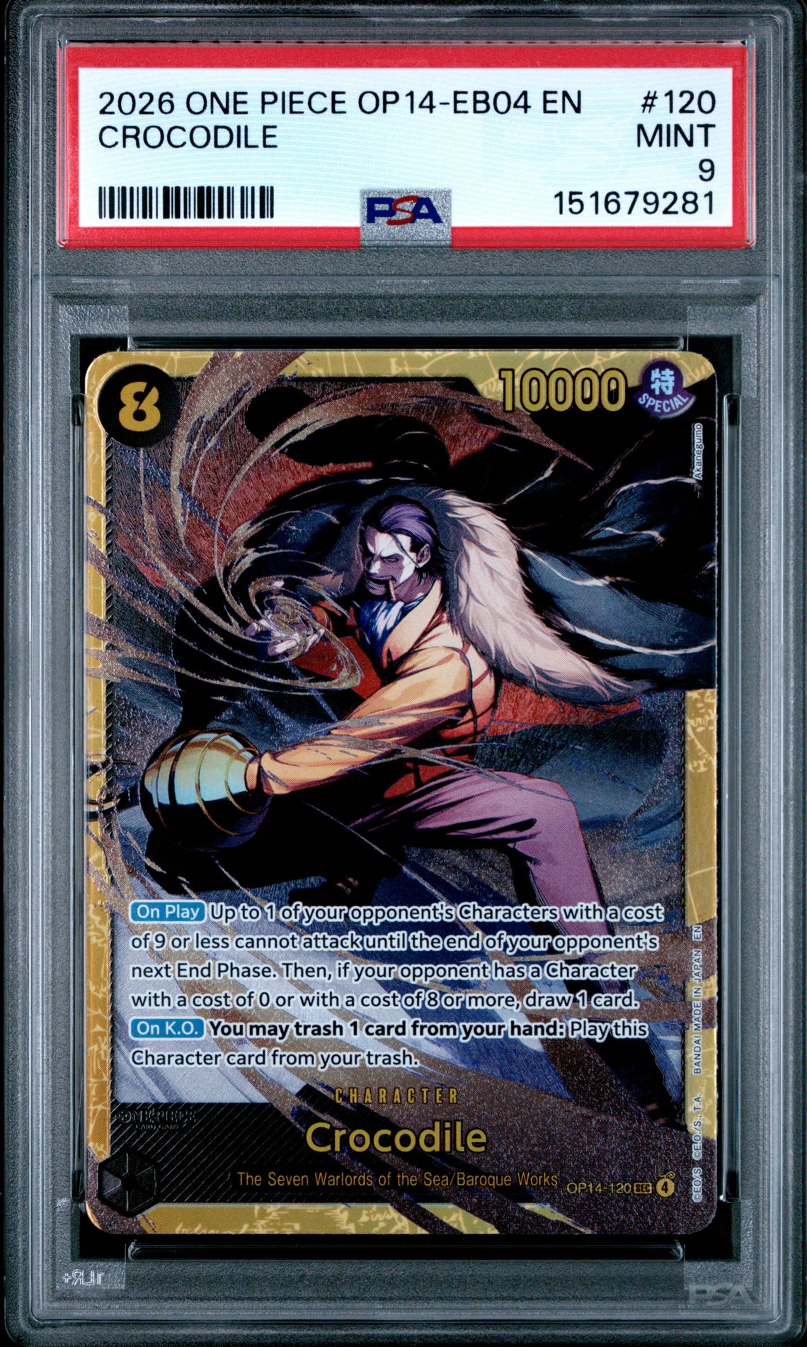 2026 One Piece Op14-Eb04-The Azure Sea's Seven Crocodile #120 Mint 9 front