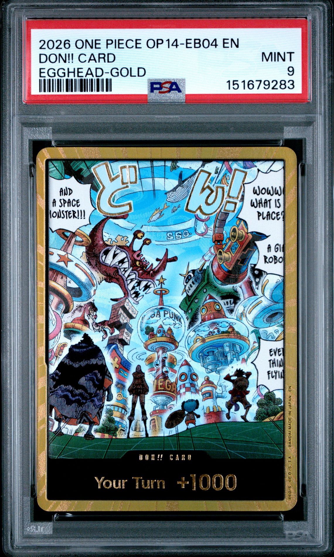 2026 One Piece Op14-Eb04-The Azure Sea's Seven Don!! Card (Egghead-Gold) Mint 9 front