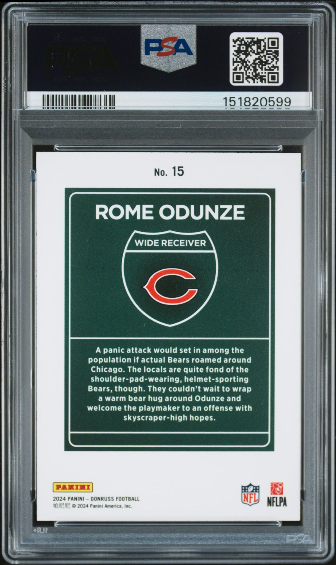 2024 Panini Donruss Downtown! Rome Odunze #15 Nm-Mt 8 back