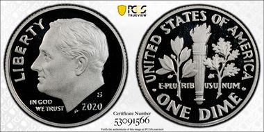 2020-S 10C Silver PR70DCAM