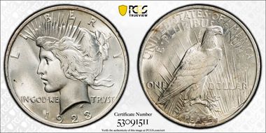 1923 $1 VAM 1F, Chin Bar MS64