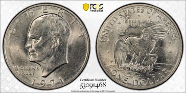1971-D $1 "Friendly Eagle" FS-901 Type 1 Reverse AU58