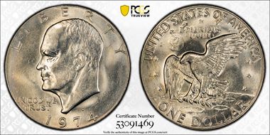 1974-D $1 FS-401, Peg Leg MS62