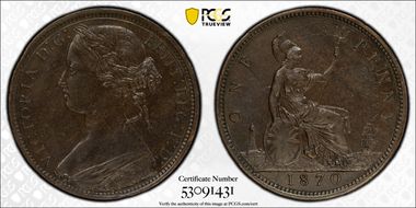 1870 1D S-3954 AU58BN