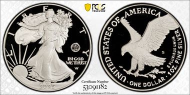 2025-S $1 Silver Eagle w/ U.S. Navy Privy 250th Anniversary PR69DCAM