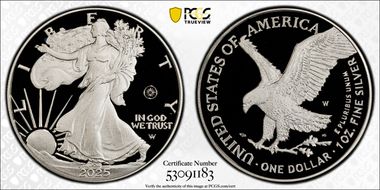 2025-W $1 Silver Eagle w/ Laser Privy PR69DCAM