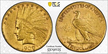 1909-S $10 AU50