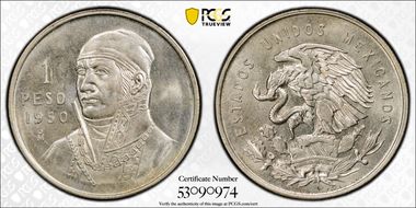 1950-Mo Peso KM-457  Ag MS66