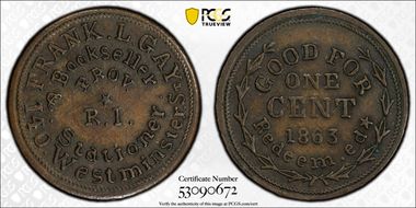 1863 Token F-700E-2b, Frank L. Gay AU58