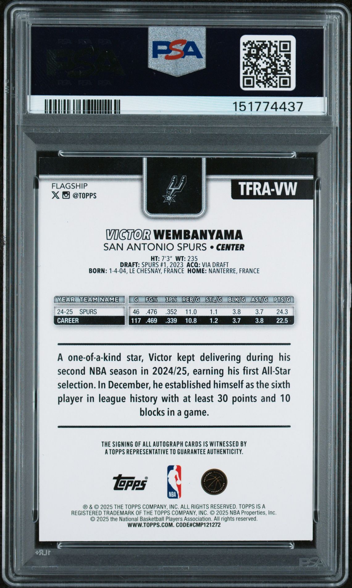 2025 Topps TOPPS FLAGSHIP REAL ONE AUTOGRAPHS FLGSHP RL ONE AU-GD RNB #TFRA-VW Victor Wembanyama front
