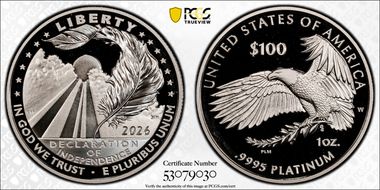 2026-W $100 Declaration of Independence First Strike PR70DCAM