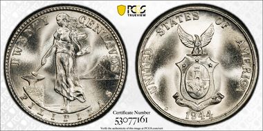 1944-D 20C KM-182  Ag MS67+