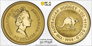 1992 $50 Wallaroo-Nugget MS68