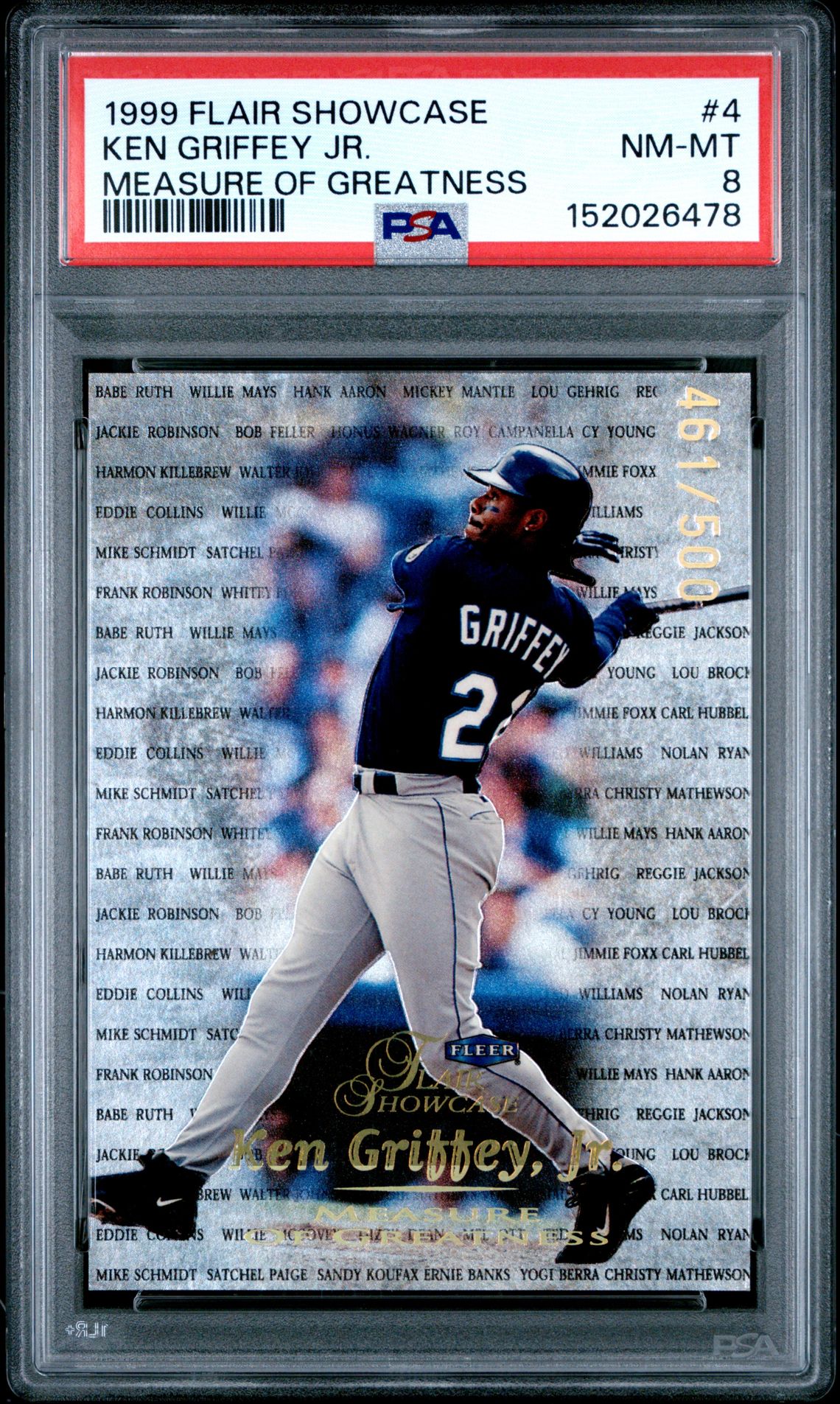 1999 FLAIR SHOWCASE MEASURE OF GREATNESS #4 Ken Griffey Jr. front