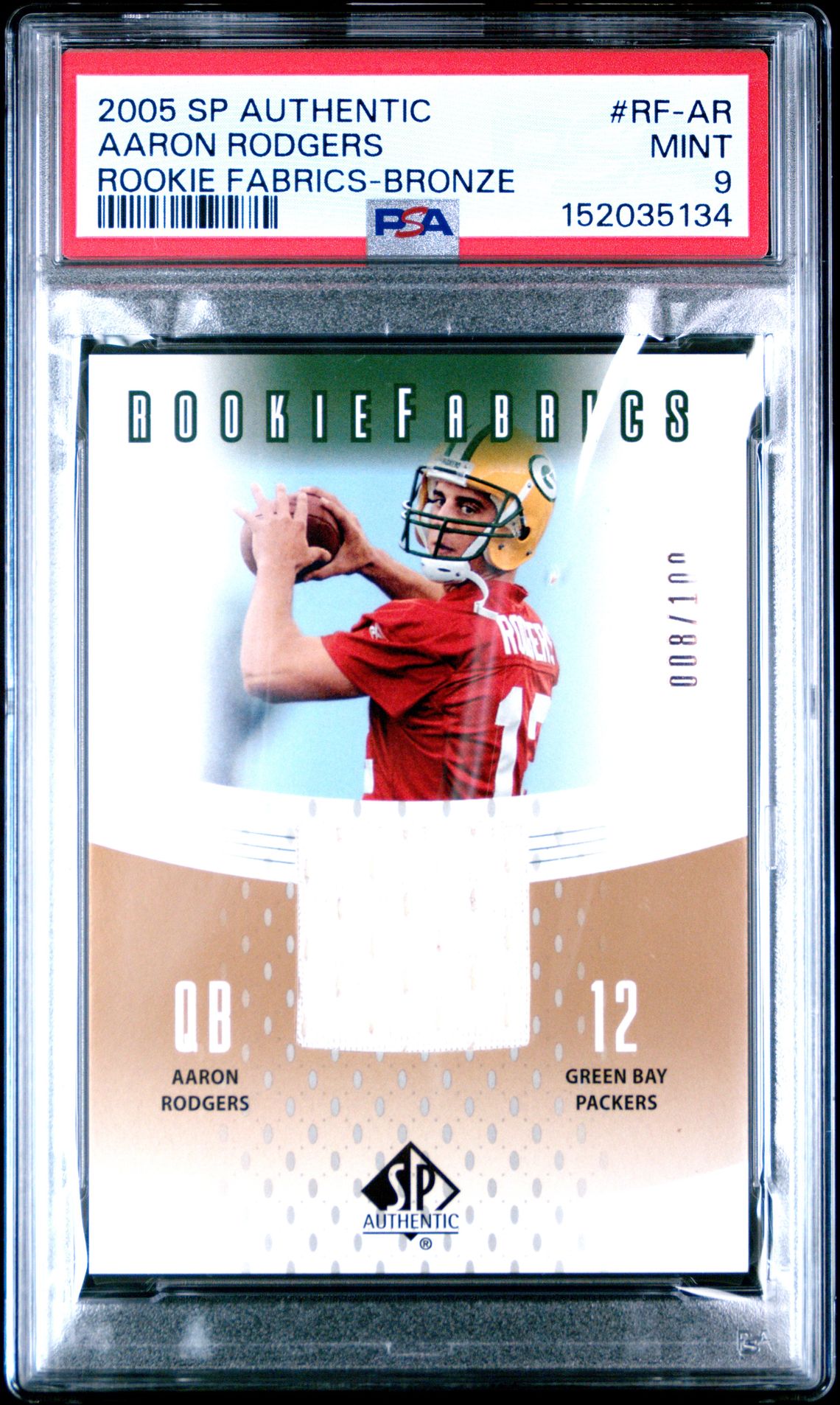 2005 Upper Deck SP AUTHENTIC ROOKIE FABRICS BRONZE BRONZE #RF-AR Aaron Rodgers front