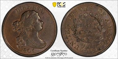 1805 1/2C No Stems MS62BN