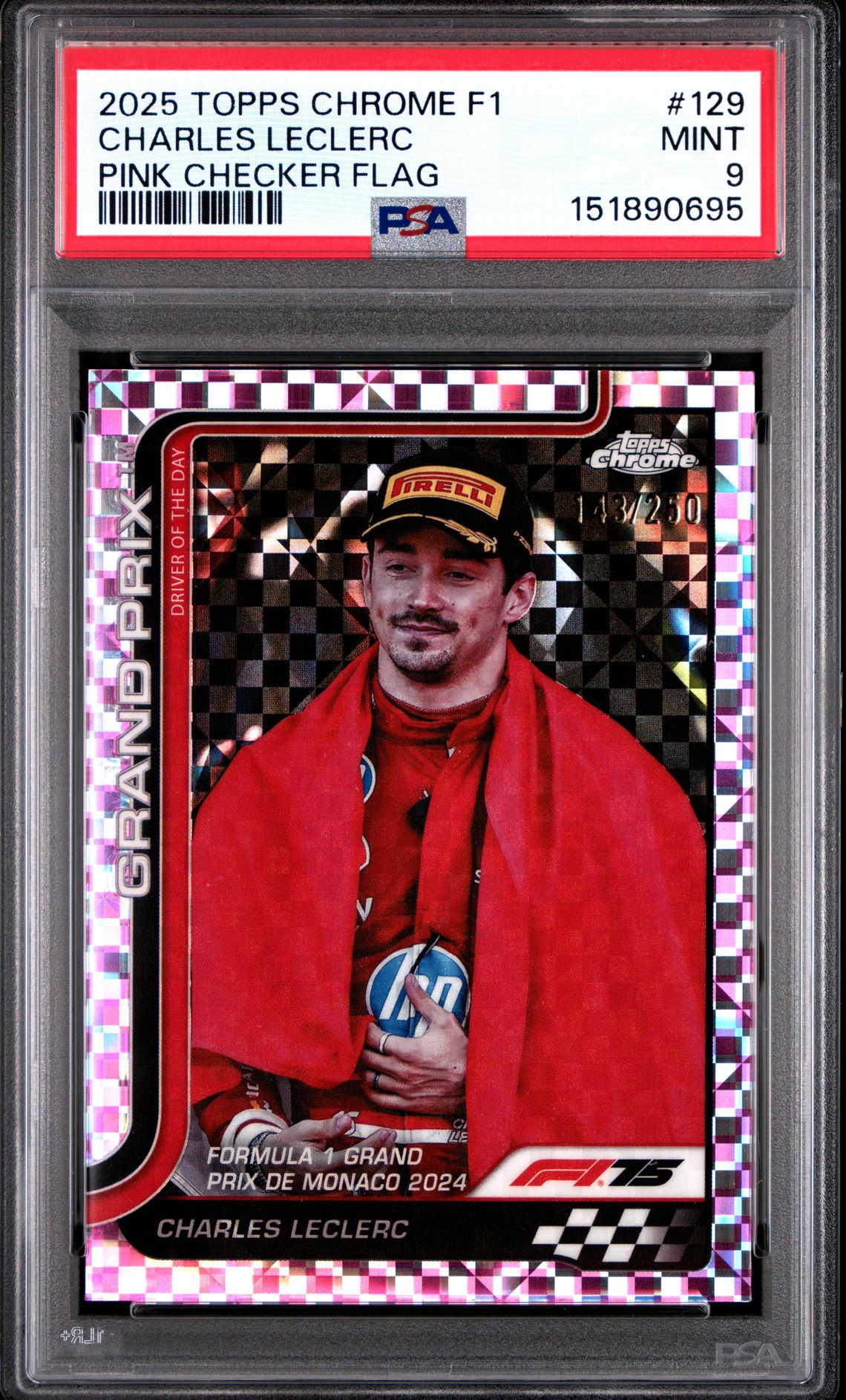 2025 Topps Chrome Formula 1 Charles Leclerc #129 (Pink Checker Flag) Mint 9 front