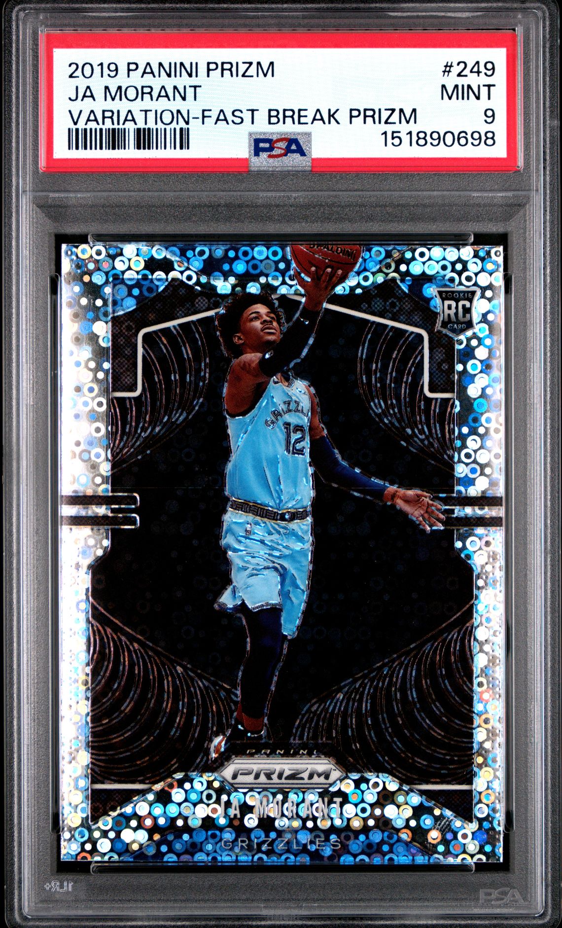 2019 Panini Prizm Ja Morant #249 (Variation-Fast Break Prizm) Mint 9 front
