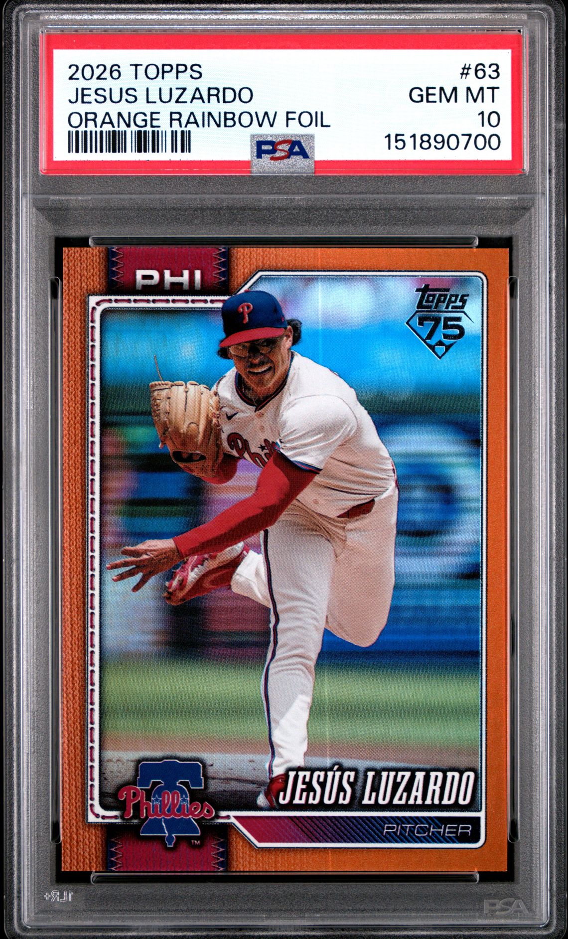 2026 Topps Jesus Luzardo #63 (Orange Rainbow Foil) Gem Mt 10 front