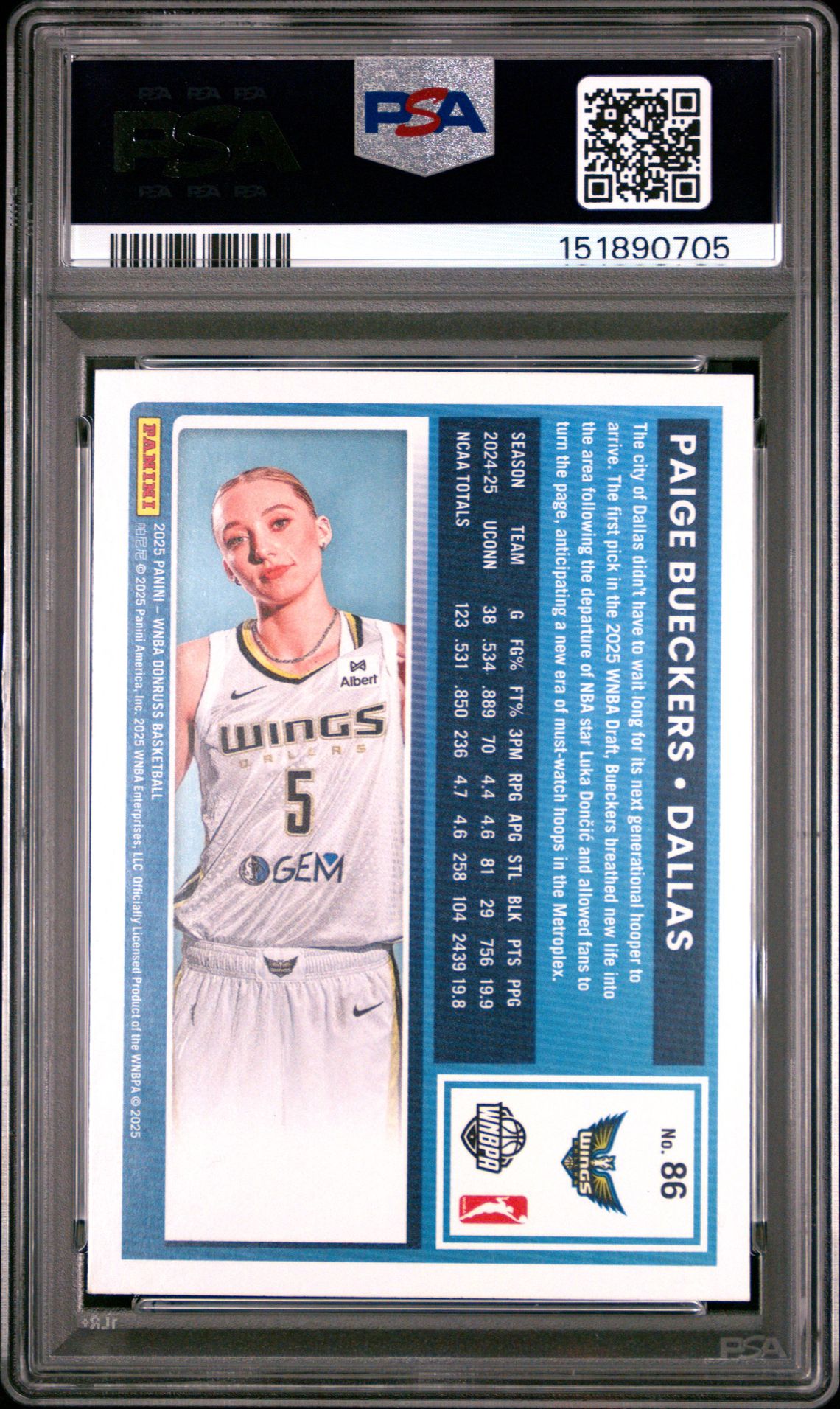 2025 Panini Donruss Wnba Paige Bueckers #86 Gem Mt 10 back