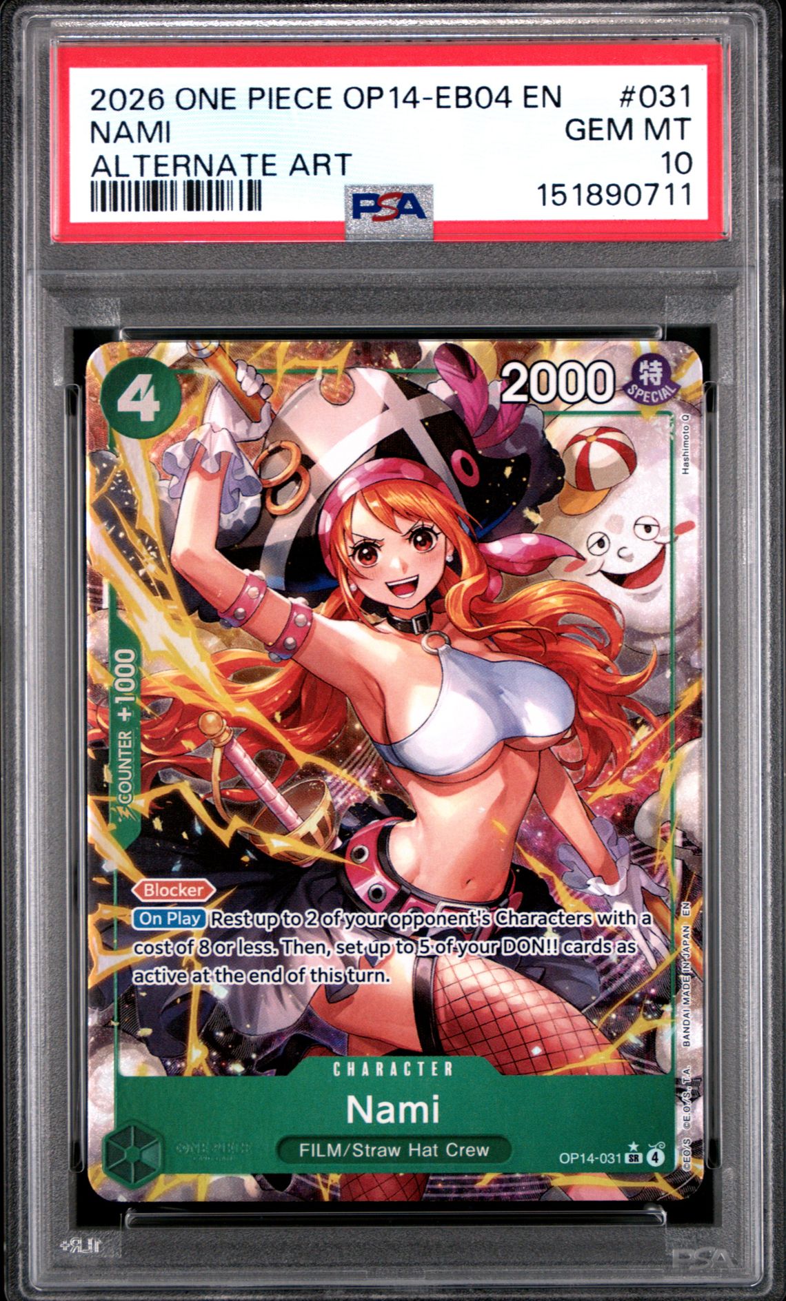 2026 One Piece Op14-Eb04-The Azure Sea's Seven Nami #031 (Alternate Art) Gem Mt 10 front