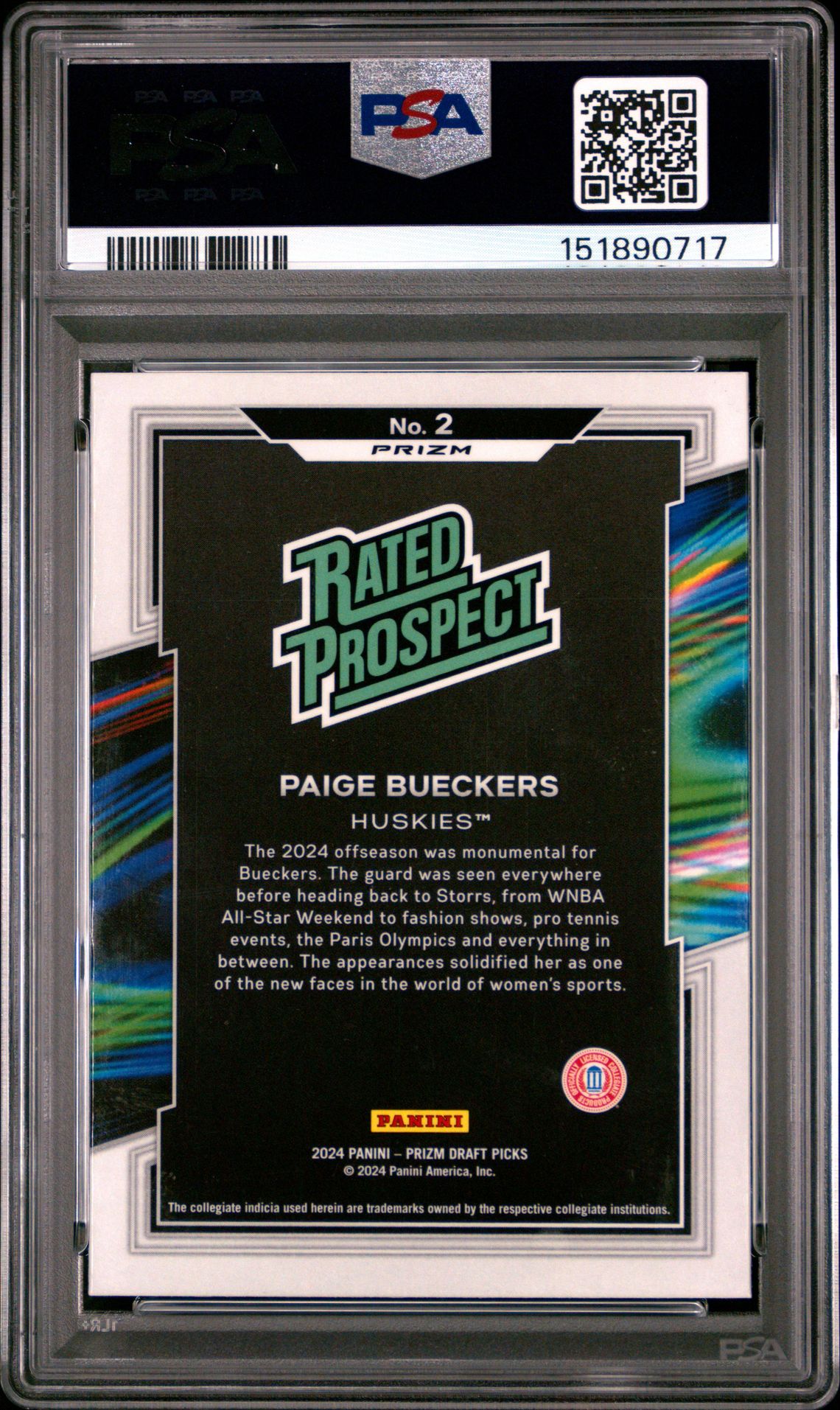 2024 Panini Prizm Draft Picks Rated Prospect Paige Bueckers #2 (Rated Prospect-Red Ice) Mint 9 back