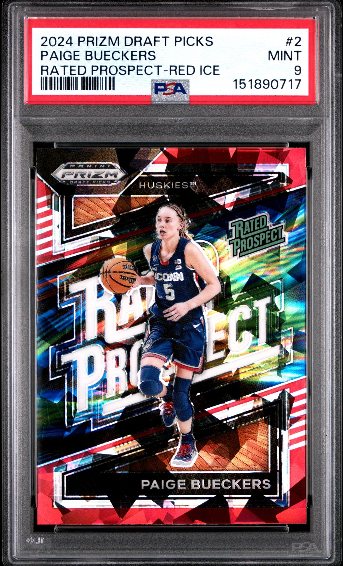 2024 Panini Prizm Draft Picks Rated Prospect Paige Bueckers #2 (Rated Prospect-Red Ice) Mint 9 front