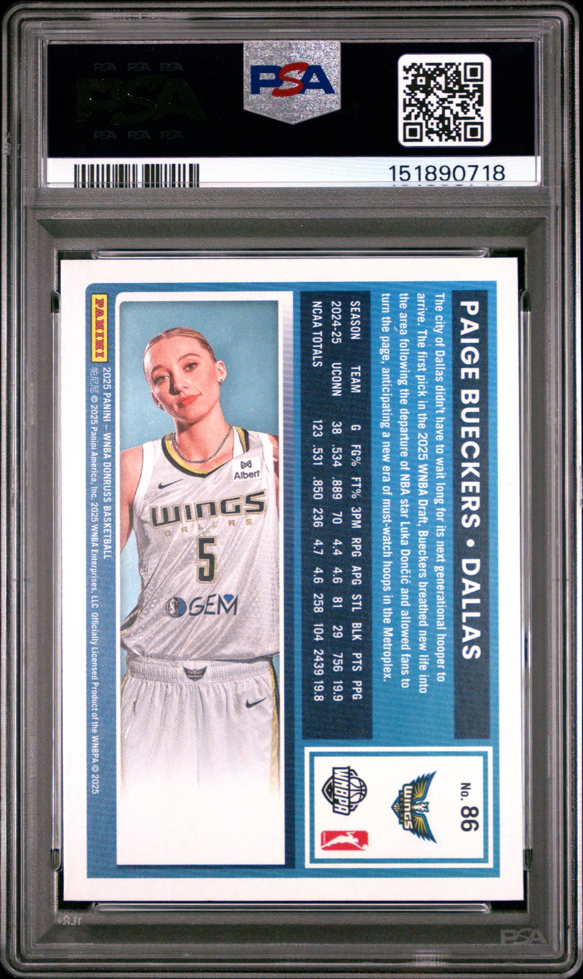 2025 Panini Donruss Wnba Paige Bueckers #86 (Holo) Mint 9 back