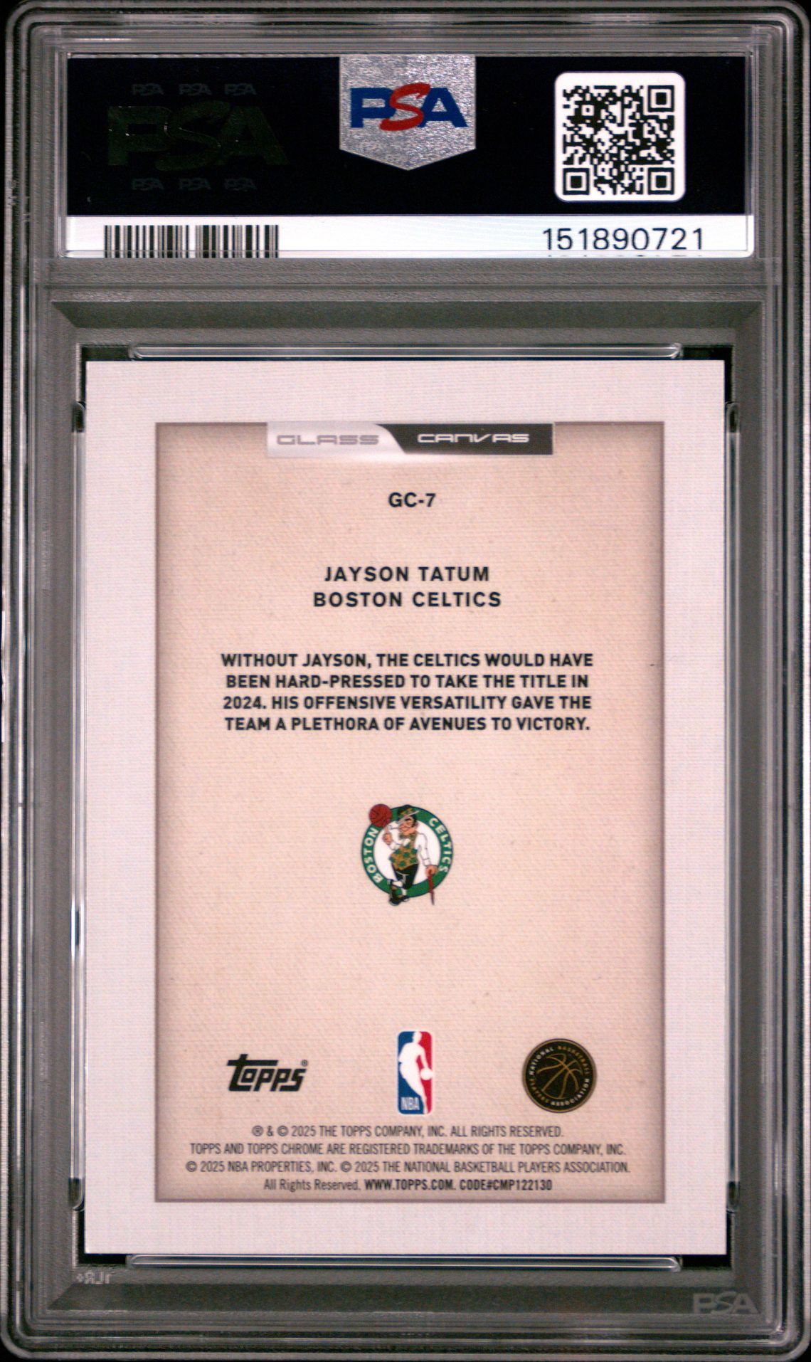 2025 Topps Chrome Glass Canvas Jayson Tatum #Gc-7 Mint 9 back