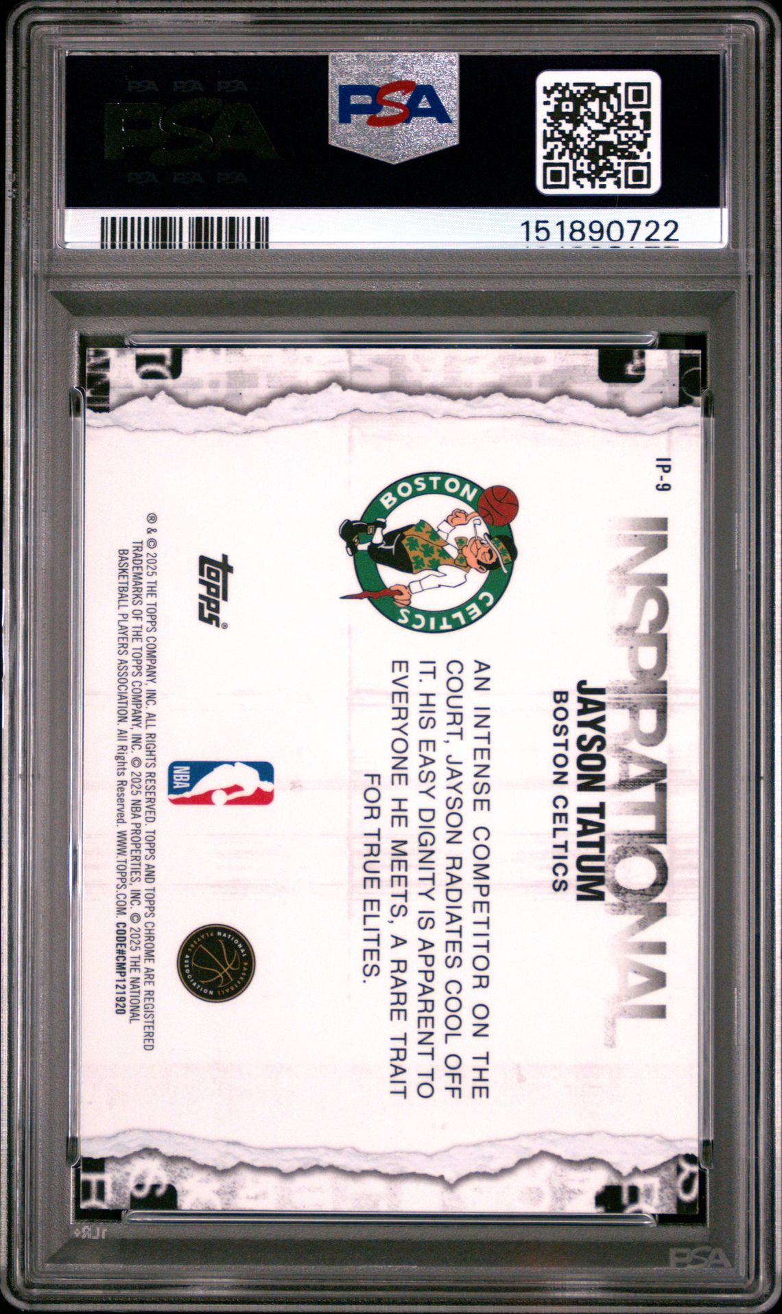 2025 Topps Chrome Inspirational Jayson Tatum #Ip-9 (Inspirational-Raywave) Gem Mt 10 back
