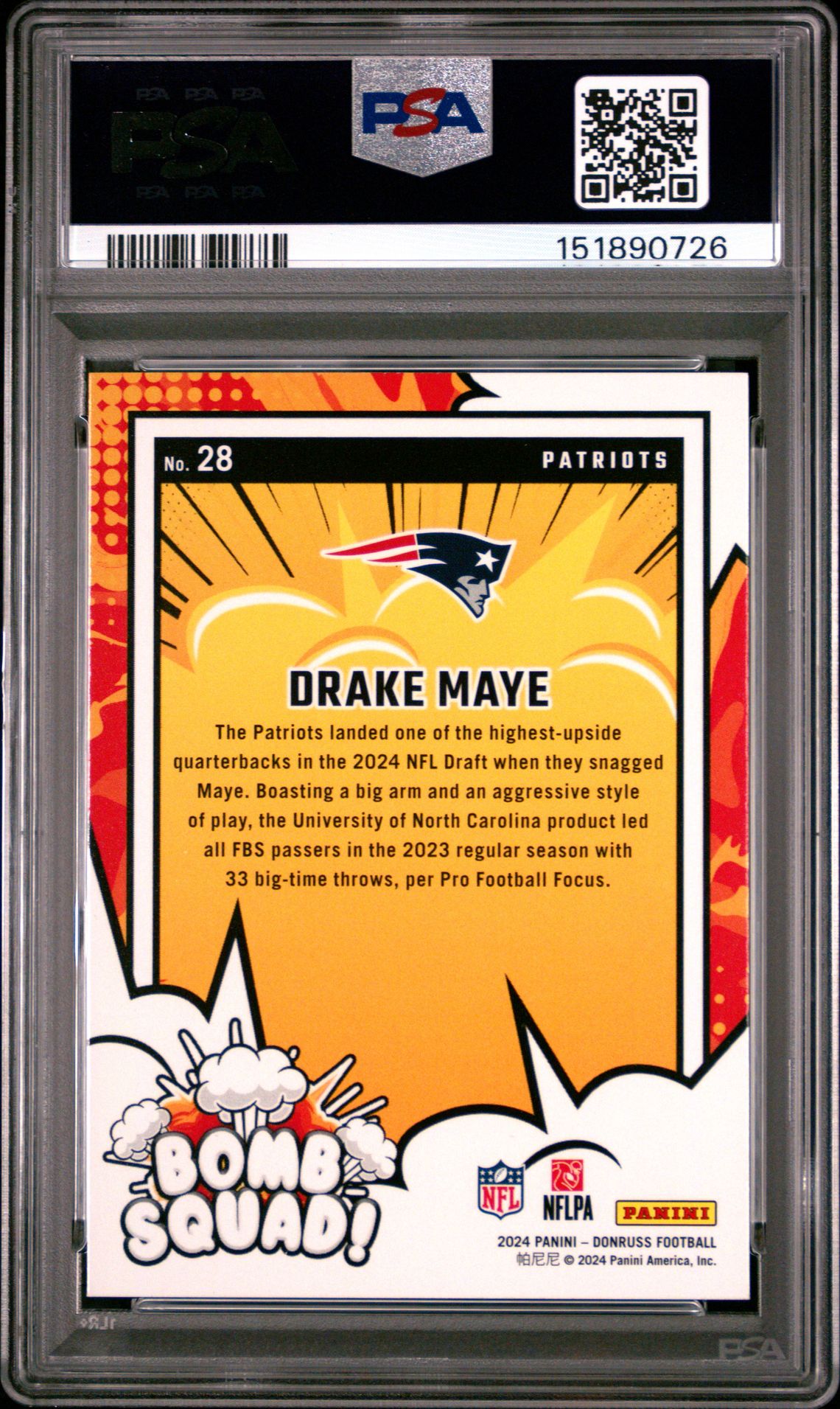 2024 Panini Donruss Bomb Squad Drake Maye #28 Mint 9 back
