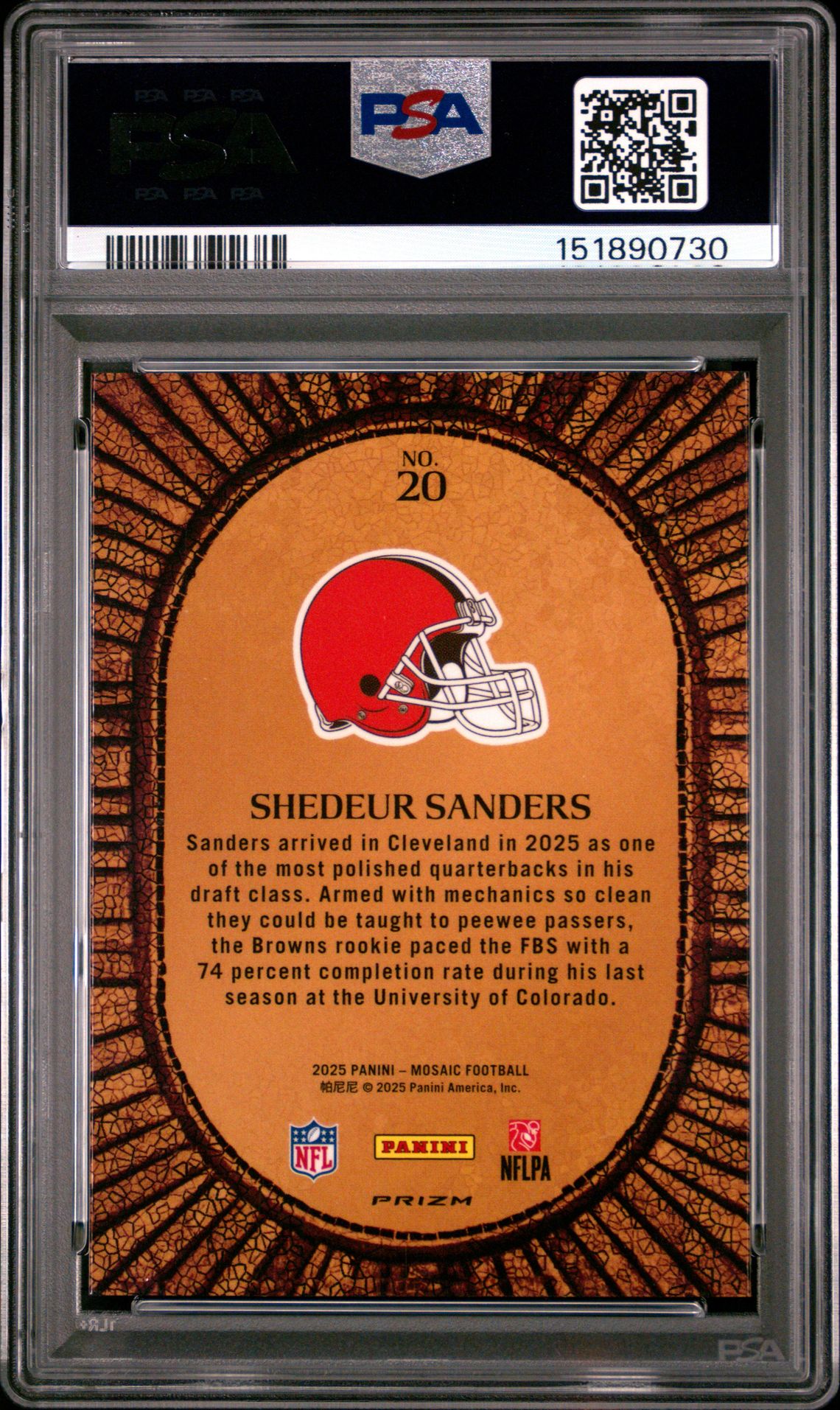 2025 Panini Mosaic Micro Mosaic Shedeur Sanders #20 Gem Mt 10 back