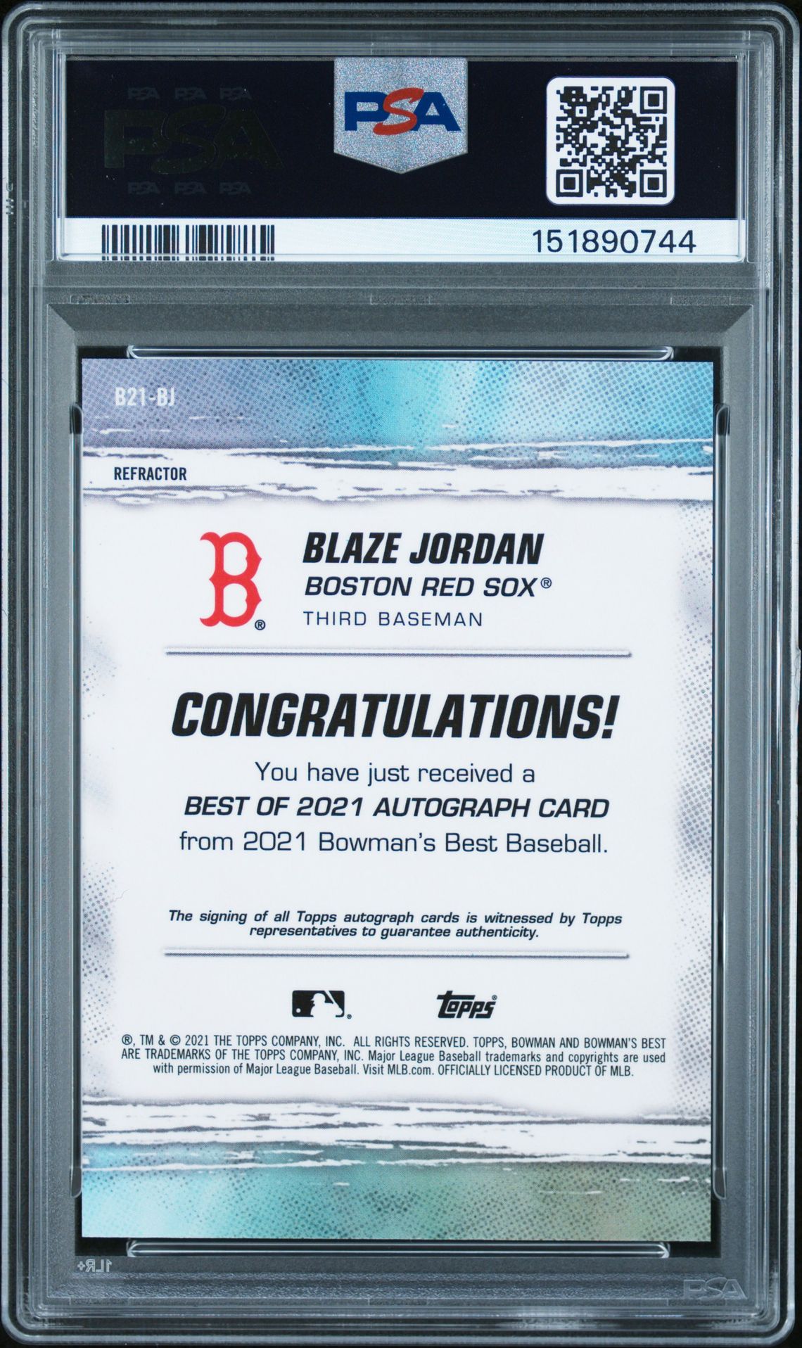 2021 Bowman's Best Best Of 2021 Autographs Blaze Jordan #B21Bj (Best Of 2021 Au-Refractor) Gem Mt 10 back