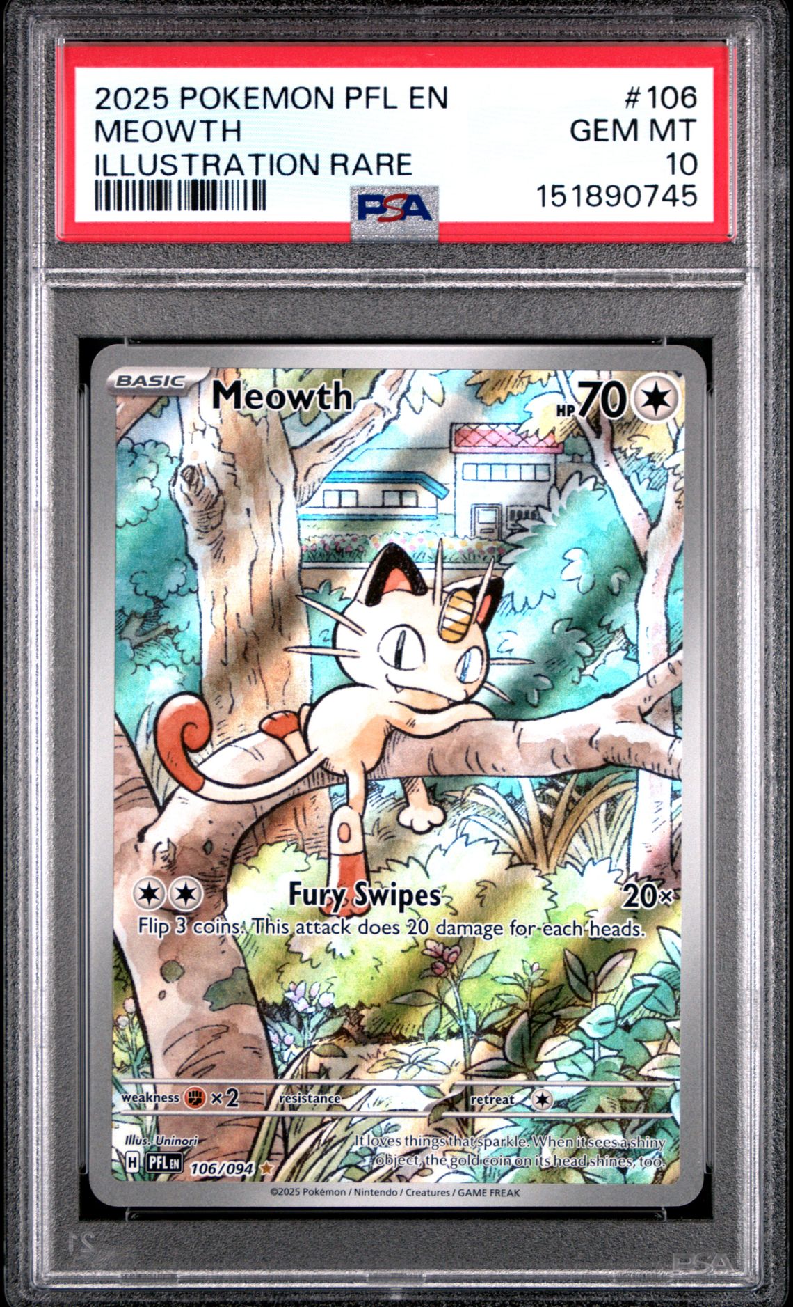 2025 Pokemon Pfl En-Phantasmal Flames Meowth #106 (Illustration Rare) Gem Mt 10 front